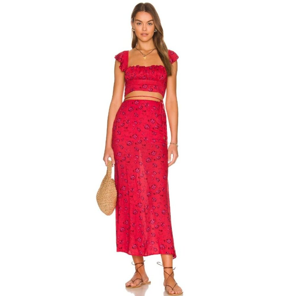 Free People‎ Cherry Bijou 2 Piece Top and Skirt Set - SZ 10 - NWT